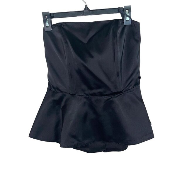 Mr Jax Vintage Womens Bustier Peplum Top Size 10 Black Covered Button Back